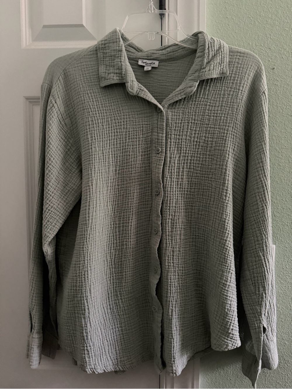 Splendid gauze long sleeve button up shirt mint green size Medium
